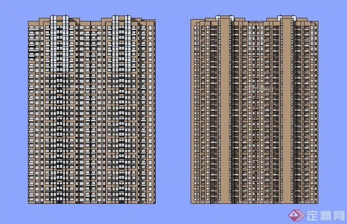 两栋现代高层公寓住宅楼建筑设计su模型[原创]