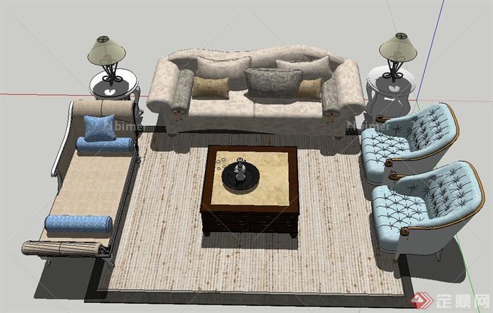 现代某室内客厅沙发茶几组合设计SU模型