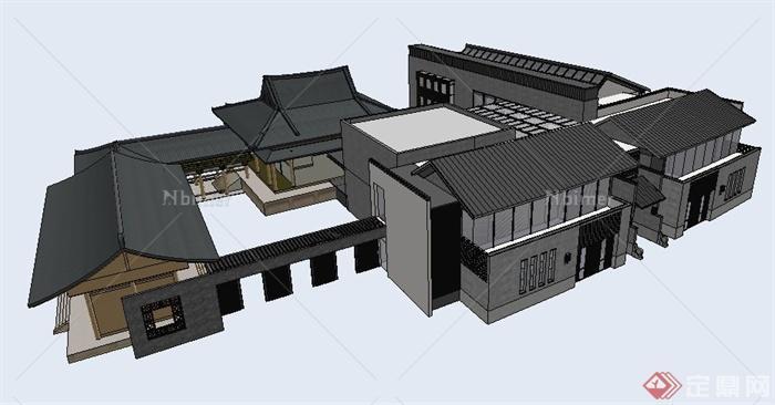 现代中式风格文化馆建筑设计su模型