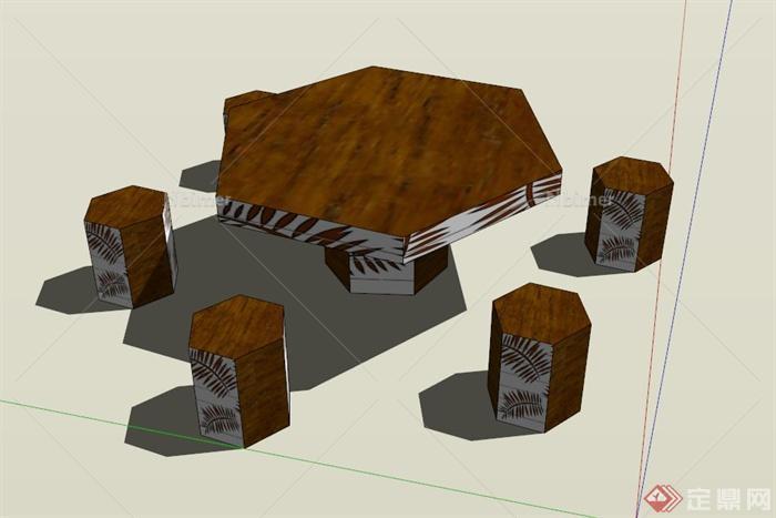 庭院木质桌凳设计SU模型