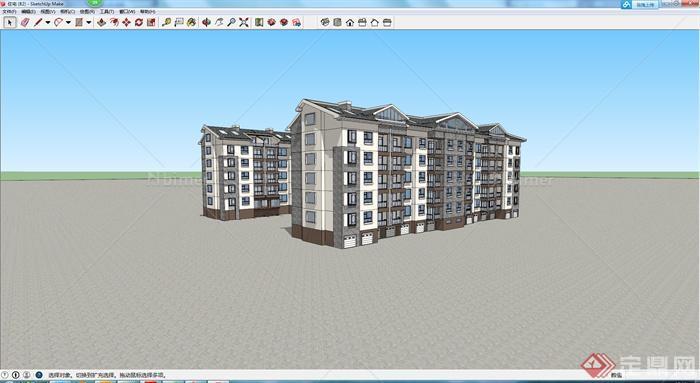 某现代风格多层住宅建筑设计方案SU模型2