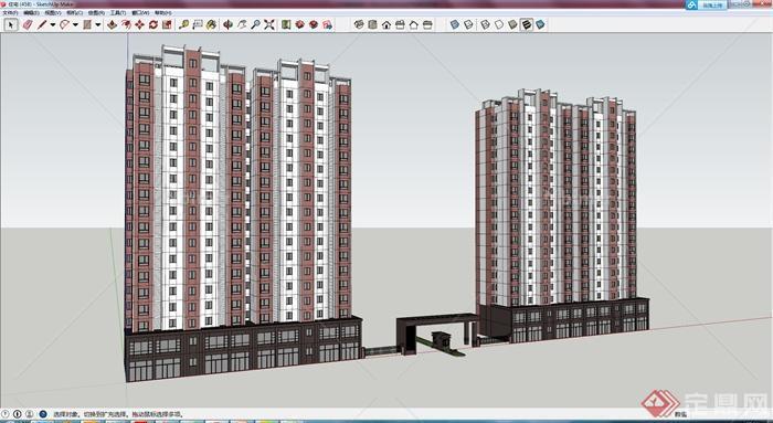 某现代高层居住楼建筑设计模型SU参考