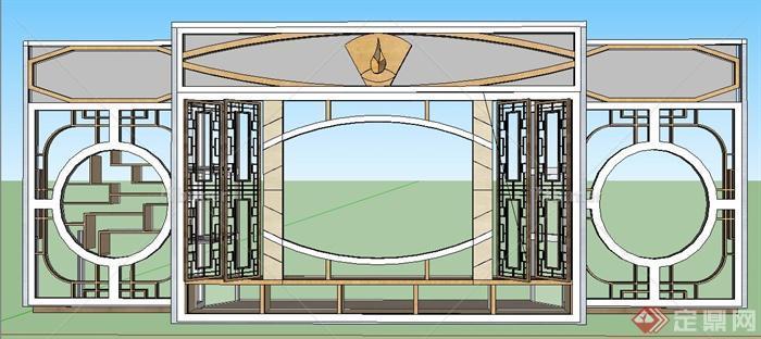 中式风格镂空窗户设计su模型