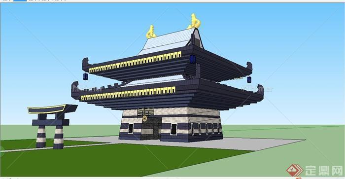 某精致日式风格寺庙建筑设计SU模型[原创]