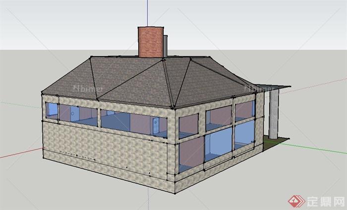 某两层方形住宅建筑设计SU模型