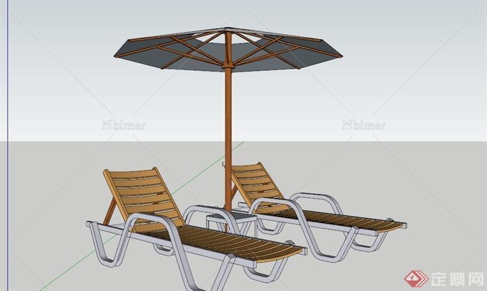 遮阳伞躺椅组合SU模型