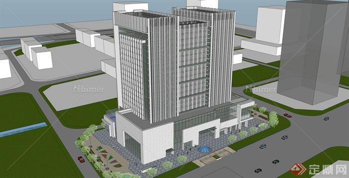 现代风格双栋办公大楼建筑设计SU模型