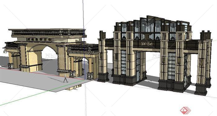 2款别墅区入口大门设计SketchUp(SU)3D模型