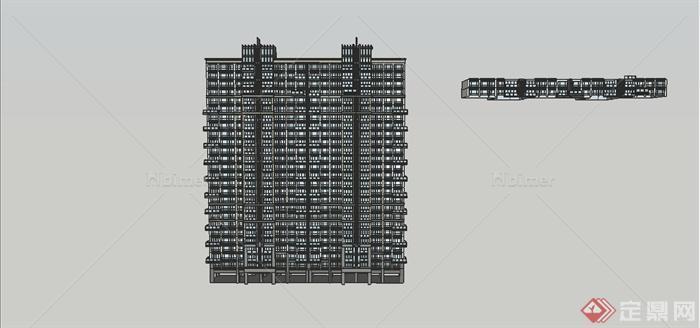 某简洁现代风格高层公寓住宅建筑设计SU模型[原创
