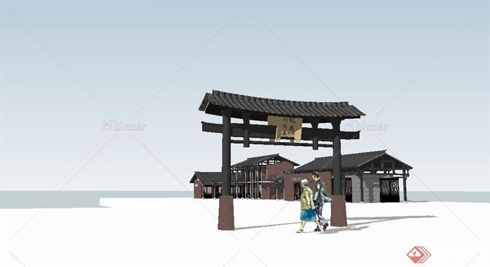 某古典中式风格游客接待中心建筑设计SU模型[原创