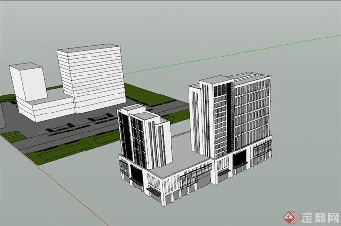 现代商业+办公建筑设计SU模型