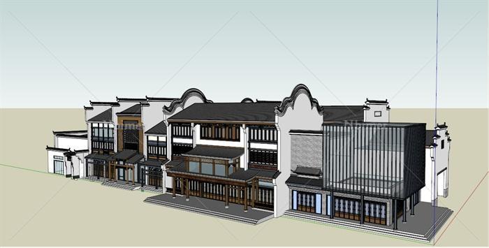 中式风格沿街商业建筑设计su模型[原创]