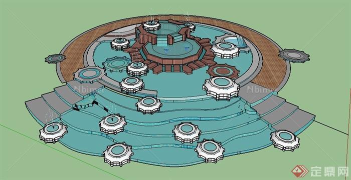 园林景观节点零件喷泉水池设计SU模型