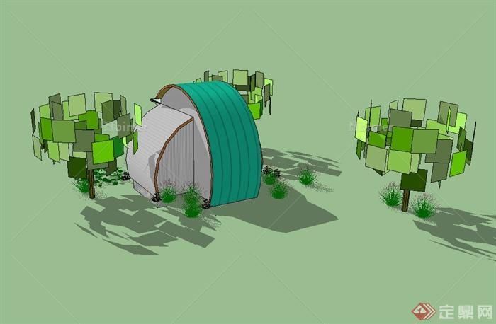 某现代风格单层住宅体验小屋空间设计su模型[原创