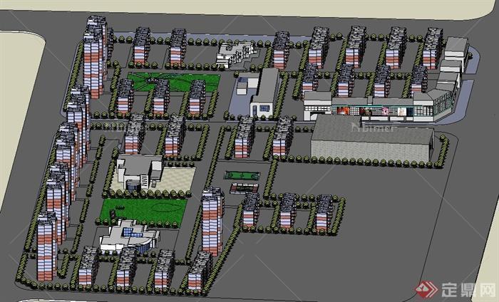 某居住小区及商业街整体规划设计su模型