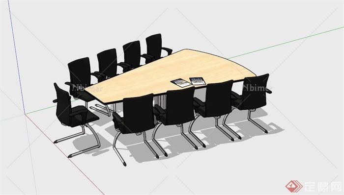 现代木制会议桌椅子组合SU模型[原创]