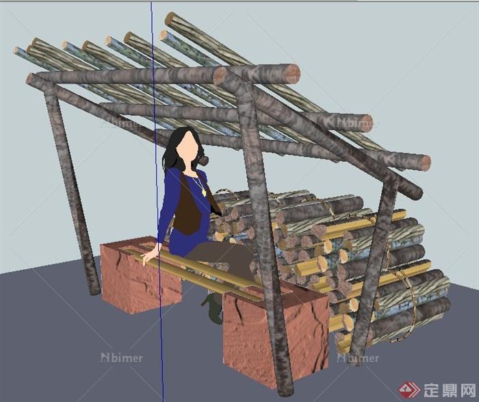 圆木休息廊架SU模型