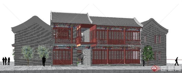 中式风格北方合院商铺建筑设计su模型[原创]