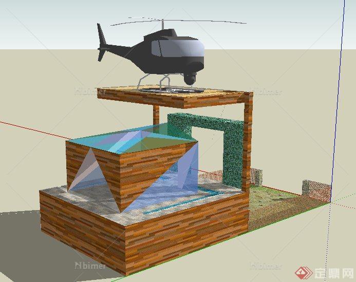 现代风格直升机停放处su模型