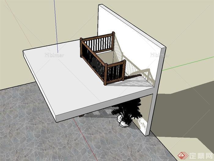 现代风格室内住宅楼梯设计su模型[原创]