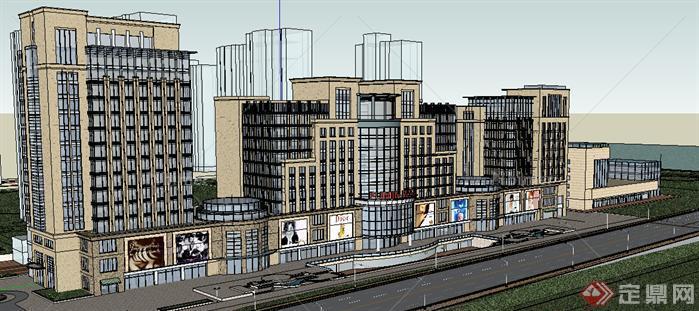 某新古典办公楼、商业街建筑设计方案su模型