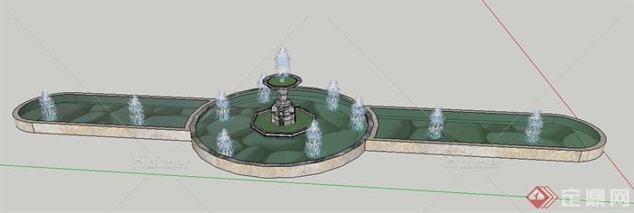 某简约风格喷泉水池su模型