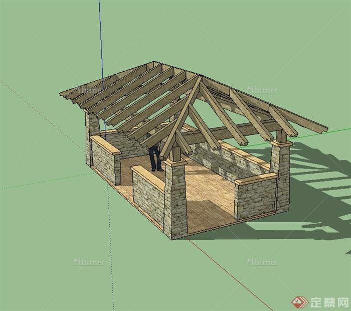 东南亚风格木质庭院廊架设计SU模型[原创]