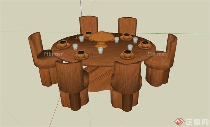 某现代中式餐桌椅设计SU模型