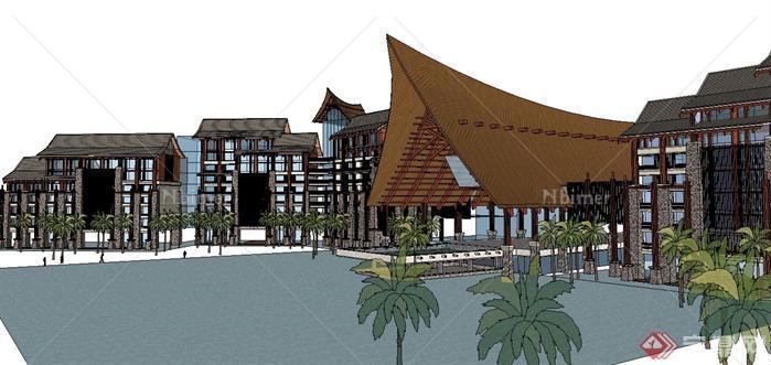 东南亚风格度假酒店建筑方案su精致设计模型[原创