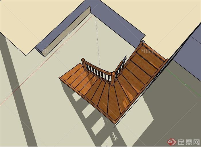 现代风格室内空间木楼梯设计su模型[原创]
