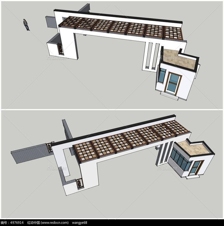中式小区入口SU模型