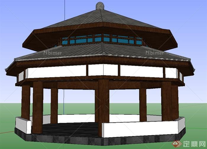 古典中式景观节点八角重檐亭设计SU模型