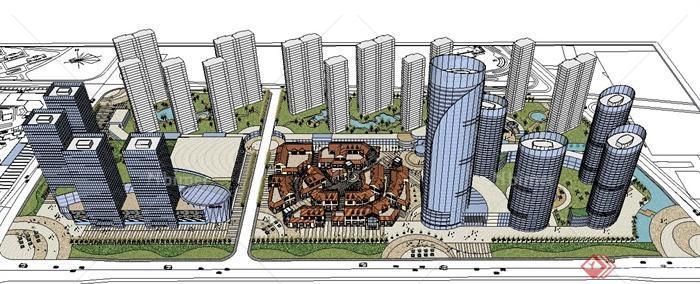 深圳某商业区中央商业街建筑设计SU模型