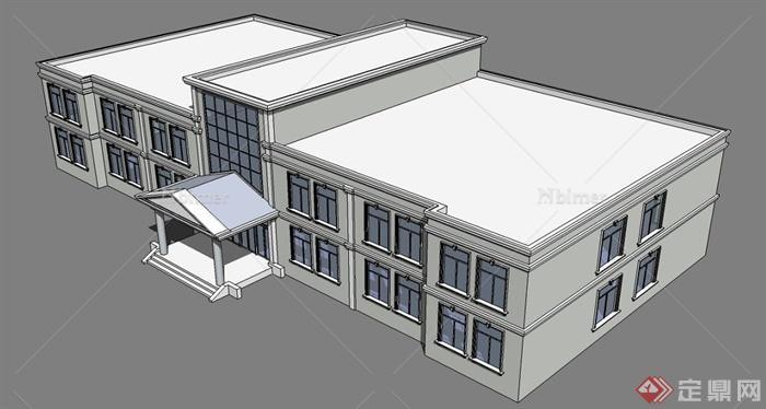 现代二层办公楼建筑su模型