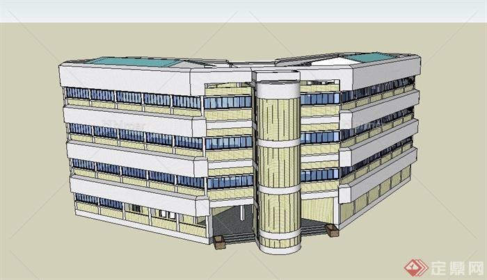 现代某四层转角形办公建筑设计SU模型