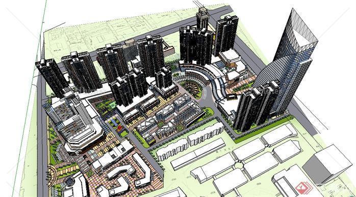 商业综合体与高端住宅建筑设计sketchup模型、住