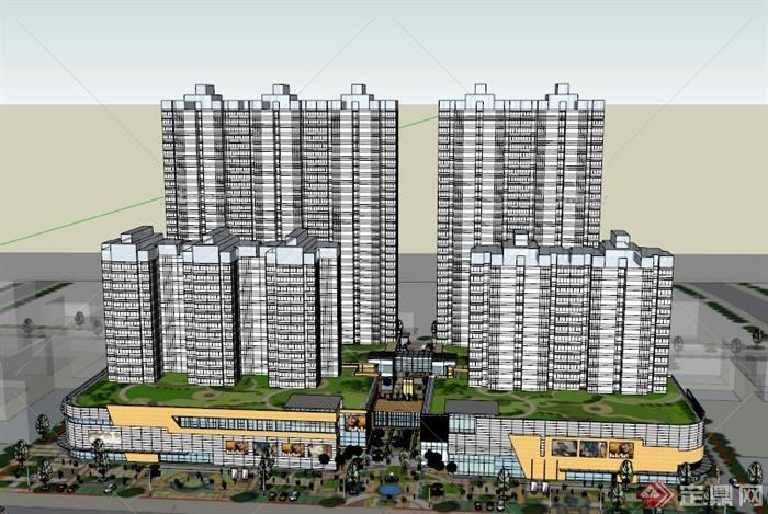 某现代一个商住综合体 建筑设计SU模型