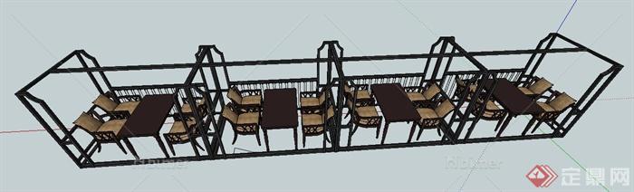 现代风格餐厅餐桌椅及廊架su模型