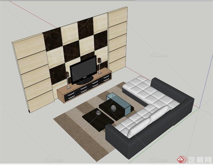 现代沙发、电视柜家具组合设计SU模型