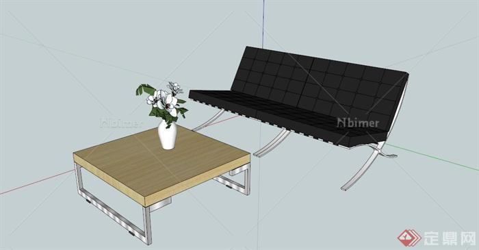 某现代双人沙发茶几组合SU模型