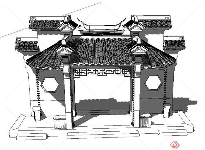 某古中式门亭设计SU模型