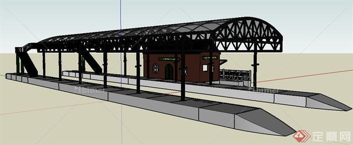 现代铁路站台建筑设计su模型