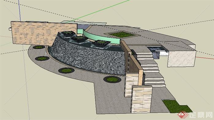 某广场景观跌水设计SketchUp(SU)3D模型