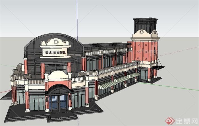 英式两层会所建筑设计SU模型