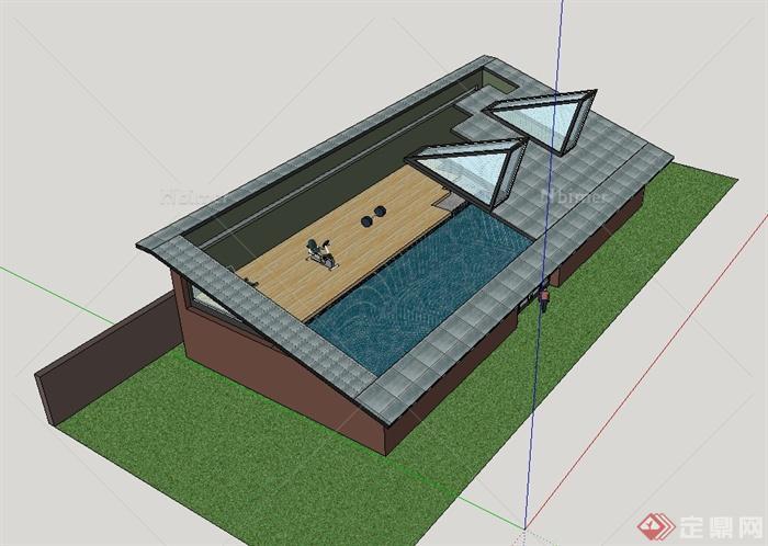 某现代风格游泳馆设计su模型[原创]