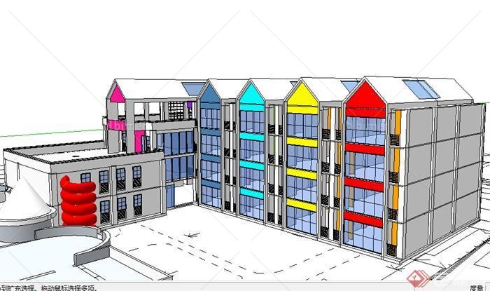 某个现代风特色教学建筑设计SU模型