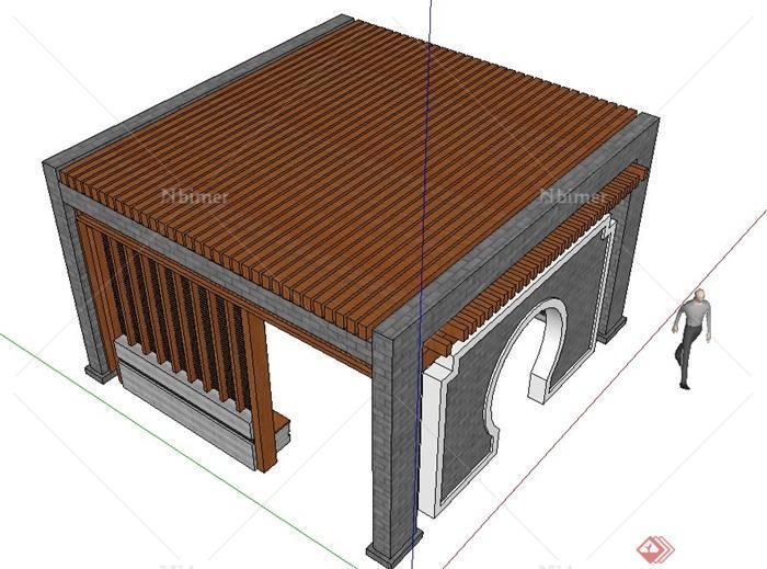 园林景观新中式方形亭子廊架设计SU模型[原创]