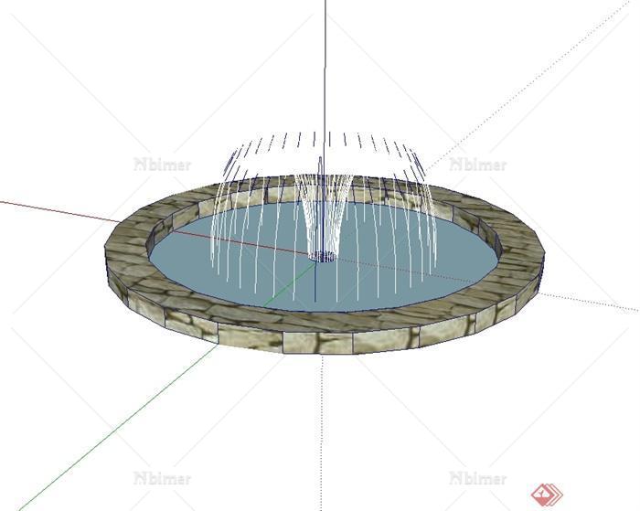 某現代風格圓形噴泉水池設計su模型[原創]