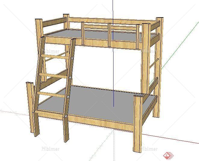 简约木质高低床儿童床设计su模型[原创]