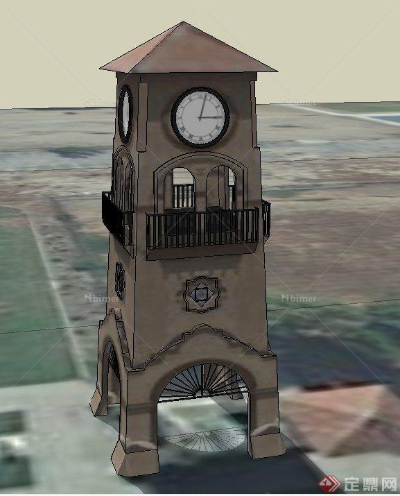 某欧式两层钟塔建筑设计SU模型